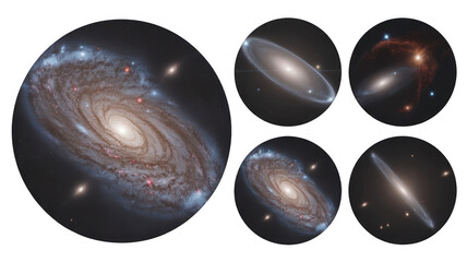 Wall Mural - This captivating set showcases the breathtaking beauty of spiral galaxies, each a swirling masterpiece of stars, gas, and dust, set against a transparent background for versatile use