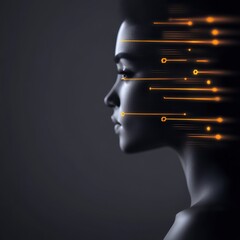 Poster - Artificial Intelligence Integration: A captivating portrait merges human elegance with technological advancement.