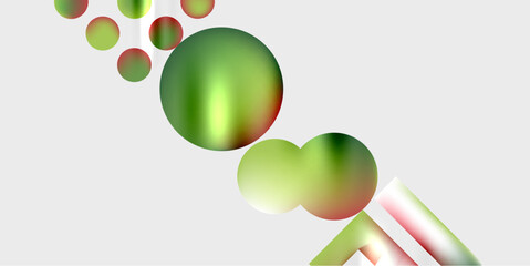 Poster - Abstract spheres, gradients, lines create dynamic composition. Minimalist design, soft colors, modern aesthetic. Light reflections visible.