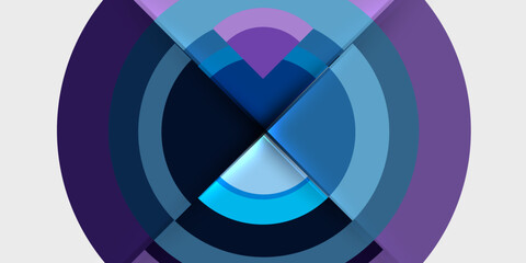 Poster - Abstract concentric circles, blue purple hues, geometric design. Minimalist composition, modern aesthetic, clean lines, digital art.