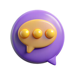 Poster - 3d icon of a 3d icon of a peachcolored speech bubble with three yellow dots, isolated on transparent background, displays a message of communication