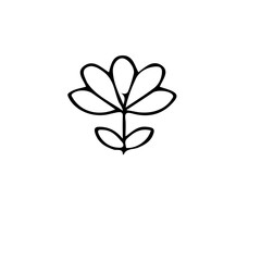 Poster - A simple black and white line drawing of a flower with petals and leaves on a white background design art