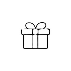 Poster - A simple line drawing of a present with a bow on top isolated against a white background in minimalist style