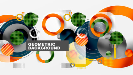 Poster - Abstract geometric shapes overlap, creating vibrant modern design. Orange, teal, gray dominate composition. Minimalist aesthetic.