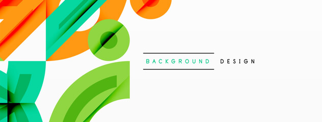 Poster - Abstract geometric shapes, vibrant colors, modern design. Clean white space provides contrast, simple text overlay present.