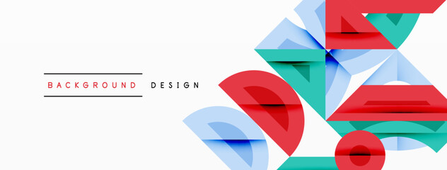 Poster - Abstract geometric shapes overlap, creating dynamic composition. Red, blue, teal colors dominate white background. Modern design element.