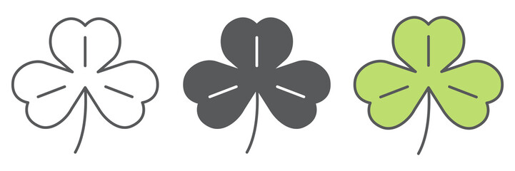 Aufkleber - Three leaf clover icon collection, St. Patricks day and holiday, shamrock vector icon set, vector graphics, editable stroke outline sign, eps 10