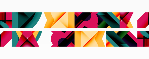 Poster - Abstract geometric shapes, vibrant colors, repeating pattern. Modern design elements create visual interest. Simple composition.
