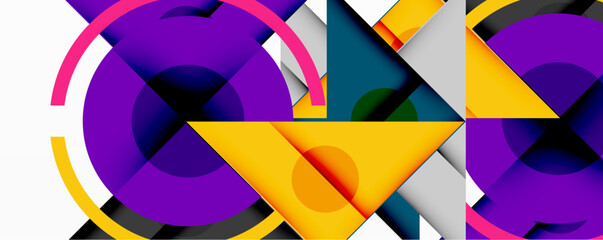 Aufkleber - Abstract geometric composition. Overlapping circles, triangles, squares create dynamic visual effect. Bright colors dominate design.