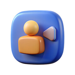 Poster - 3d icon of a vibrant 3d icon of a person, rendered in warm orange and cool blue, isolated on transparent background, suggests a video call or online communication feature