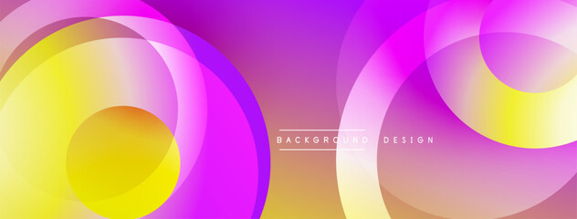 Poster - Abstract circles overlap, creating vibrant gradients. Pink, yellow, orange hues blend seamlessly. Modern design element for backgrounds.