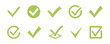 © 123levit - Green check mark icons in various shapes and styles including circles, boxes, and brush strokes.