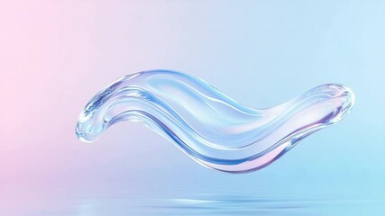 Poster - Elegant Liquid Form: A mesmerizing transparent liquid suspended in mid-air, gracefully curving and reflecting light against a gradient of soft pastel tones.