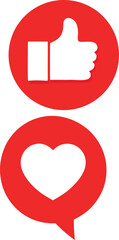 Poster - Red circle icons representing thumbs up and heart in speech bubble