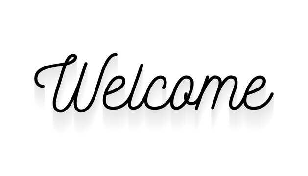 Elegant 'Welcome' lettering in modern calligraphy style – decorative hand-drawn vector stock illustration for greeting cards, invitations, posters, and digital designs.