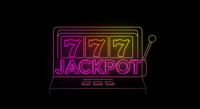 Minimalist neon slot machine 777. Jackpot lettering design
