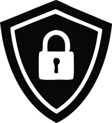 Poster - Black shield icon with white padlock security and protection symbol