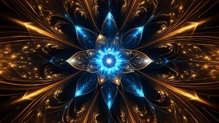 Poster - Abstract Golden And Blue Floral Pattern Animation