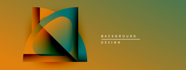 Poster - Abstract geometric shapes overlap, creating vibrant color gradients. Background features warm yellow, orange, teal hues. Minimalist design.