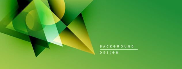 Poster - Abstract geometric shapes overlap, creating dynamic green gradient background. Text reads background design. Minimalist style, modern aesthetic.