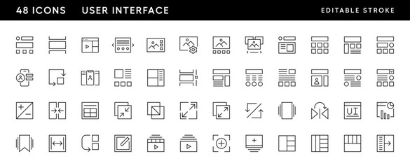 Leinwandbilder - Interface icon set. User interface icons, web page, sidebar, multimedia, browser, wireframe, gallery, profile and more. Editable stroke. Pixel Perfect. Grid base 32 x 32.