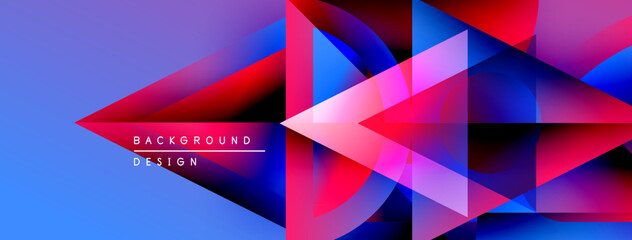 Poster - Abstract geometric shapes overlap, creating vibrant blue, red, pink gradients. Modern design element for backgrounds, presentations.