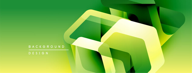 Poster - Abstract green background. Geometric shapes overlap creating dynamic visual effect. Gradient transitions add depth, modern aesthetic.