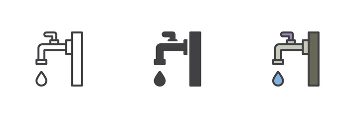 Poster - Water faucet icon set in line, solid and filled outline style
