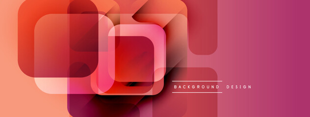 Poster - Abstract geometric shapes overlap, creating vibrant pink, orange gradients. Modern design element for banners, backgrounds.