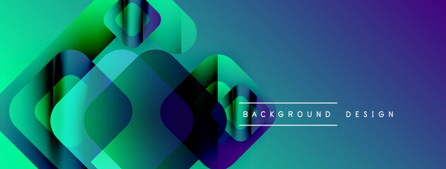 Leinwandbilder - Abstract geometric shapes overlap, creating vibrant gradient effect. Blue, green hues dominate composition. Modern design element.
