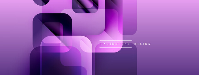 Poster - Abstract purple background. Overlapping squares, rectangles create modern design. Gradient shades offer visual depth, texture.