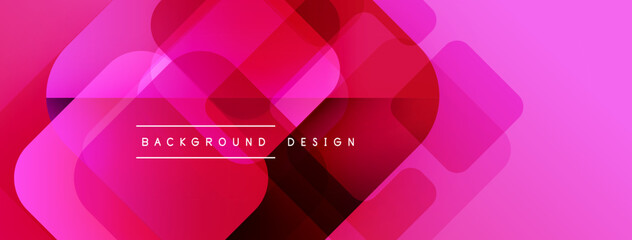 Leinwandbilder - Abstract pink design features overlapping rounded squares. Gradient shades create dynamic visual texture. Text reads background design.