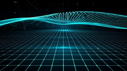 Poster - Abstract Futuristic Grid Background With Glowing Cyan Lines