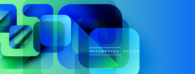 Leinwandbilder - Abstract geometric shapes overlap. Vibrant blue, green hues create modern design. Smooth gradients offer dynamic visual effect.