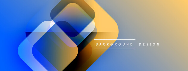 Leinwandbilder - Abstract geometric shapes overlap. Blue, yellow gradients create modern background. Minimalist design suggests innovation, technology.