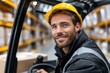 © YouraPechkin - Skilled forklift operator working in a busy warehouse with a smile on his face