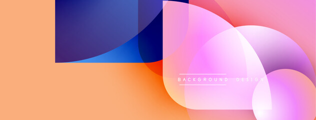 Leinwandbilder - Abstract shapes overlap, creating vibrant color gradients. Peach, purple, pink hues dominate composition. Modern design element.
