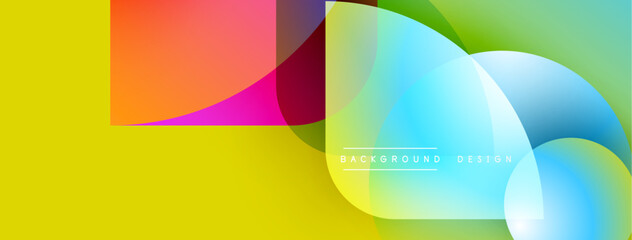 Leinwandbilder - Abstract colorful shapes overlap, creating dynamic visual effect. Yellow, green, blue, orange hues dominate composition. Modern design element.