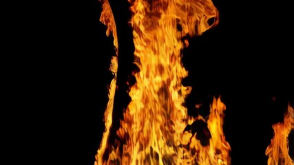Poster - Intense blazing flames with vibrant orange and yellow hues dance against a dark background, creating a powerful visual of fire.