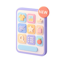 Poster - Digital Sale Icons, 3D Shopping App Interface, E-commerce Environment, PNG Graphics