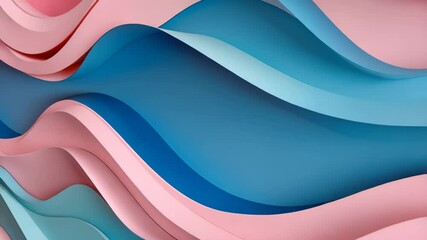 Poster - Abstract pastel waves of pink, blue, and turquoise paper layers creating dynamic curved forms in a soft, flowing composition