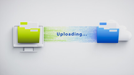 Poster - File Transfer in Progress: A vibrant illustration depicts the seamless transfer of data files from a computer to the cloud, symbolizing efficient and secure data management.