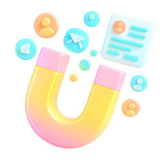 Poster - 3D Magnet Icon PNG with Social Media Elements in a Colorful Digital Environment