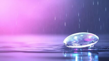 Leinwandbilder - Crystal Lens in Rainfall: A solitary, pristine crystal lens refracts light amidst a gentle rainfall, creating a mesmerizing display of colors and reflections in a tranquil, watery environment.