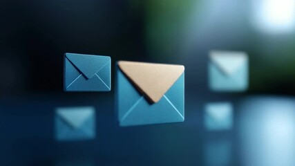 Poster - Emails: Close-up of floating envelopes, suggesting digital communication and instant connection. The focus lies on a prominent envelope, with others subtly blurred.
