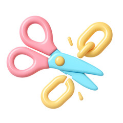 Poster - Cutting Action, Scissors and Chain Links, Digital Art, 3D Icon PNG, Creative Environment, Vector Viewpoint