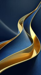 Poster - Elegant blue and gold ribbon abstract background with flowing curves and luxury design Concept of premium quality, celebration, and modern art