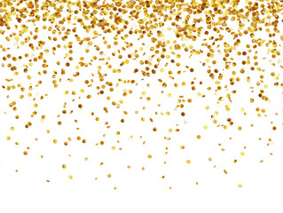 Poster - Golden confetti falling from above on a white background creating a festive and celebratory scene