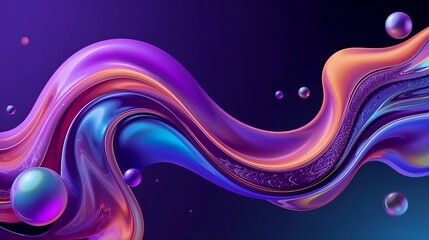 Poster - Abstract Digital Art Purple Blue Orange Swirling Liquid Wave Glossy Spheres Background image