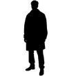 © Iryna - Silhouette of person in jacket on white background, fashion minimalism style